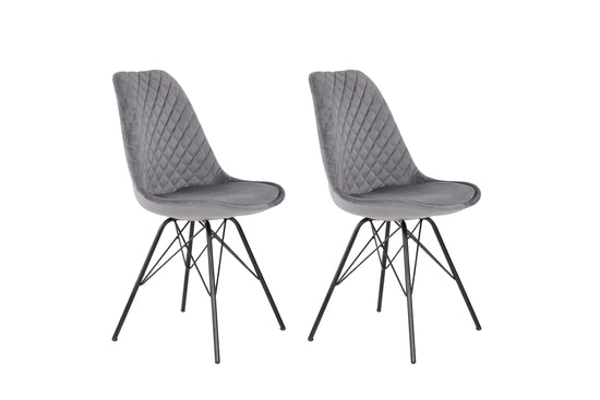Esszimmerstuhl 2er Set Rica / Samt- oder Cordbezug in grau / Gestell Metall in schwarz pulverbeschichtet / Esszimmerstuhl / mit Rautensteppung im vorderen Rücken / bis 110 kg / B 48,5, H 85, T 55 cm