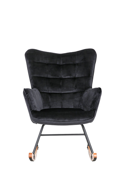 Schaukelstuhl RICHIE / Metall-Gestell schwarz / Kufen aus Buche / Webstoff blau oder grau, Cordstoff hellgrau oder Samtstoff schwarz / mit Steppung / B 72, H 92, T 92 cm