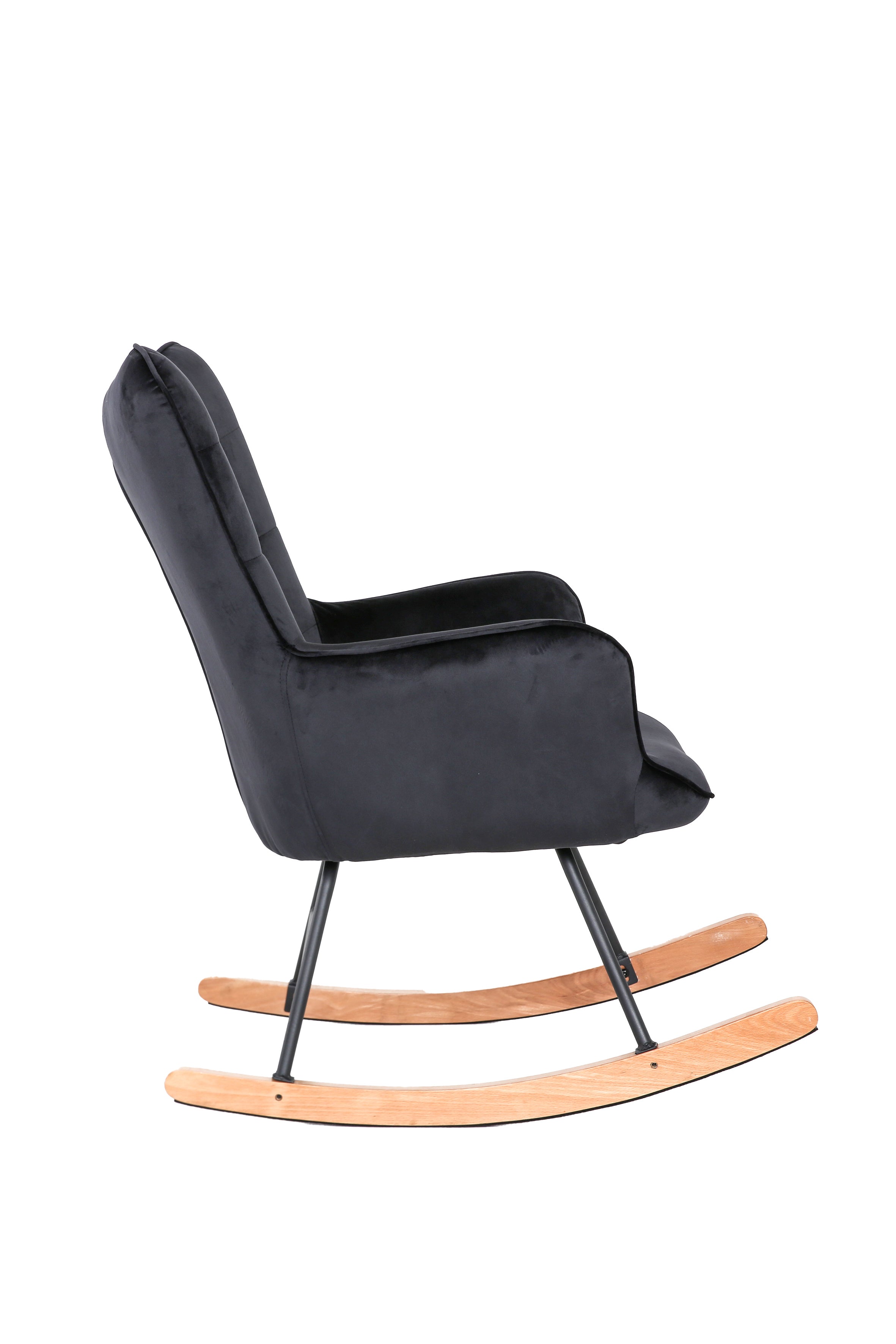 Schaukelstuhl RICHIE / Metall-Gestell schwarz / Kufen aus Buche / Webstoff blau oder grau, Cordstoff hellgrau oder Samtstoff schwarz / mit Steppung / B 72, H 92, T 92 cm