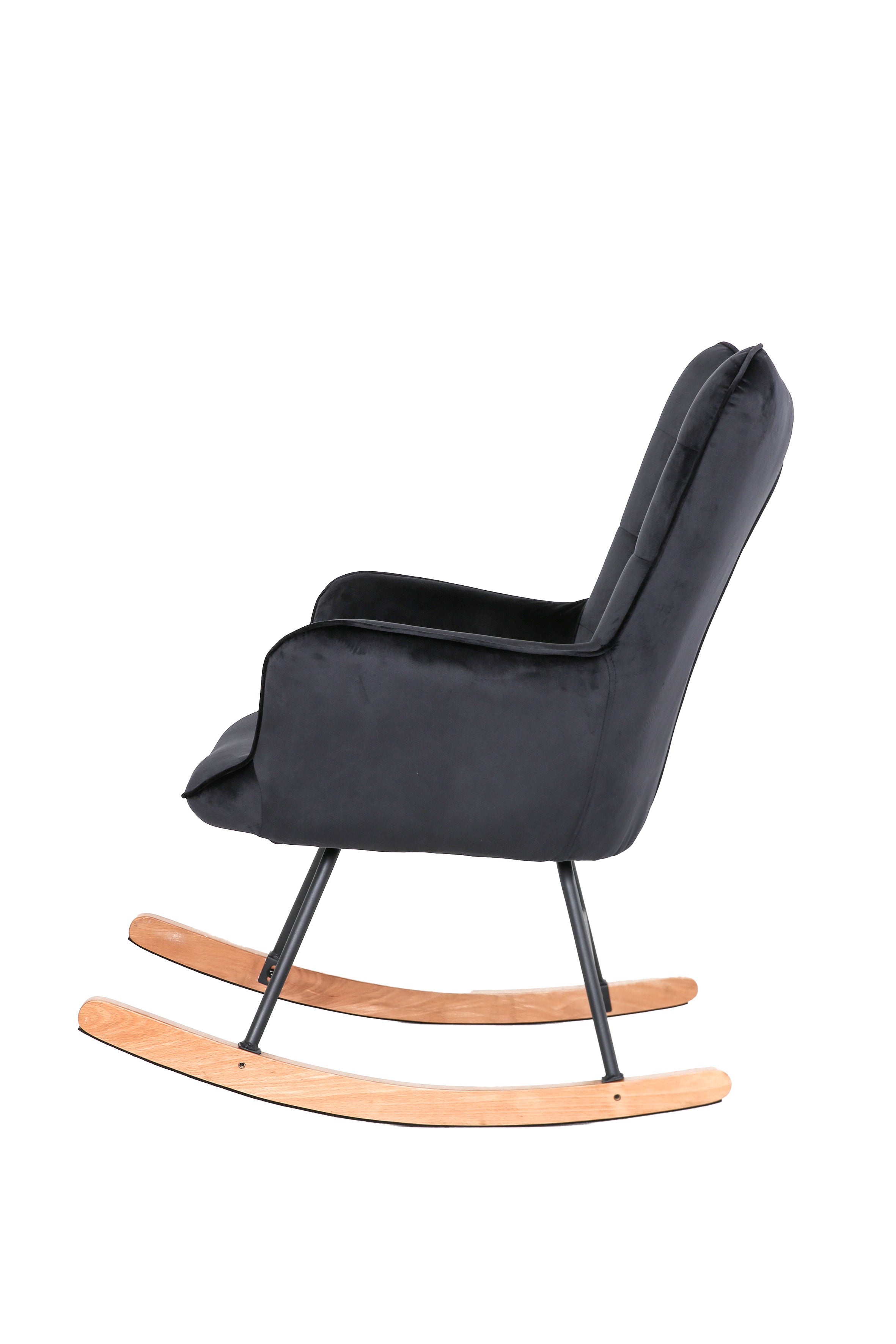 Schaukelstuhl RICHIE / Metall-Gestell schwarz / Kufen aus Buche / Webstoff blau oder grau, Cordstoff hellgrau oder Samtstoff schwarz / mit Steppung / B 72, H 92, T 92 cm