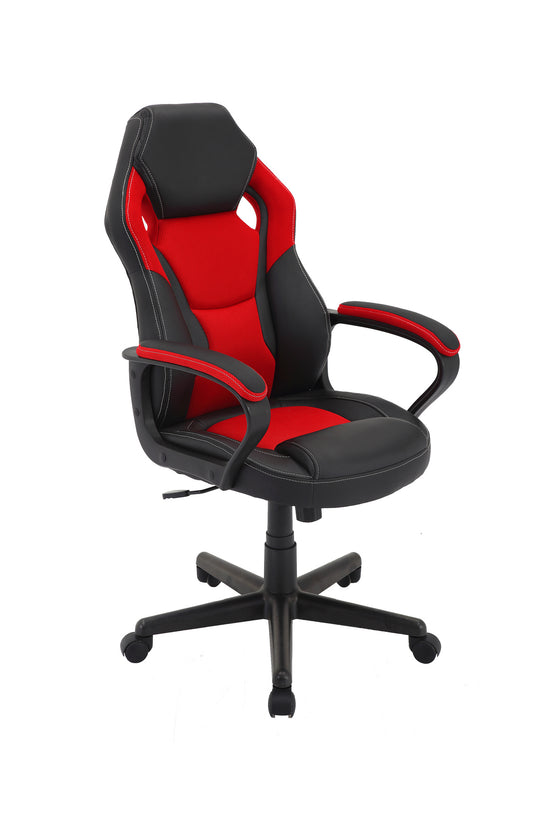 Chefsessel Matteo / Gaming-Chair bis 110 kg belastbar / Kunststoff & Kunstleder schwarz / Armlehnen gepolstert/ Applikation Mesh rot, weiß oder grau / Sicherheitsrollen / B 60, H 103-113, T 65 cm