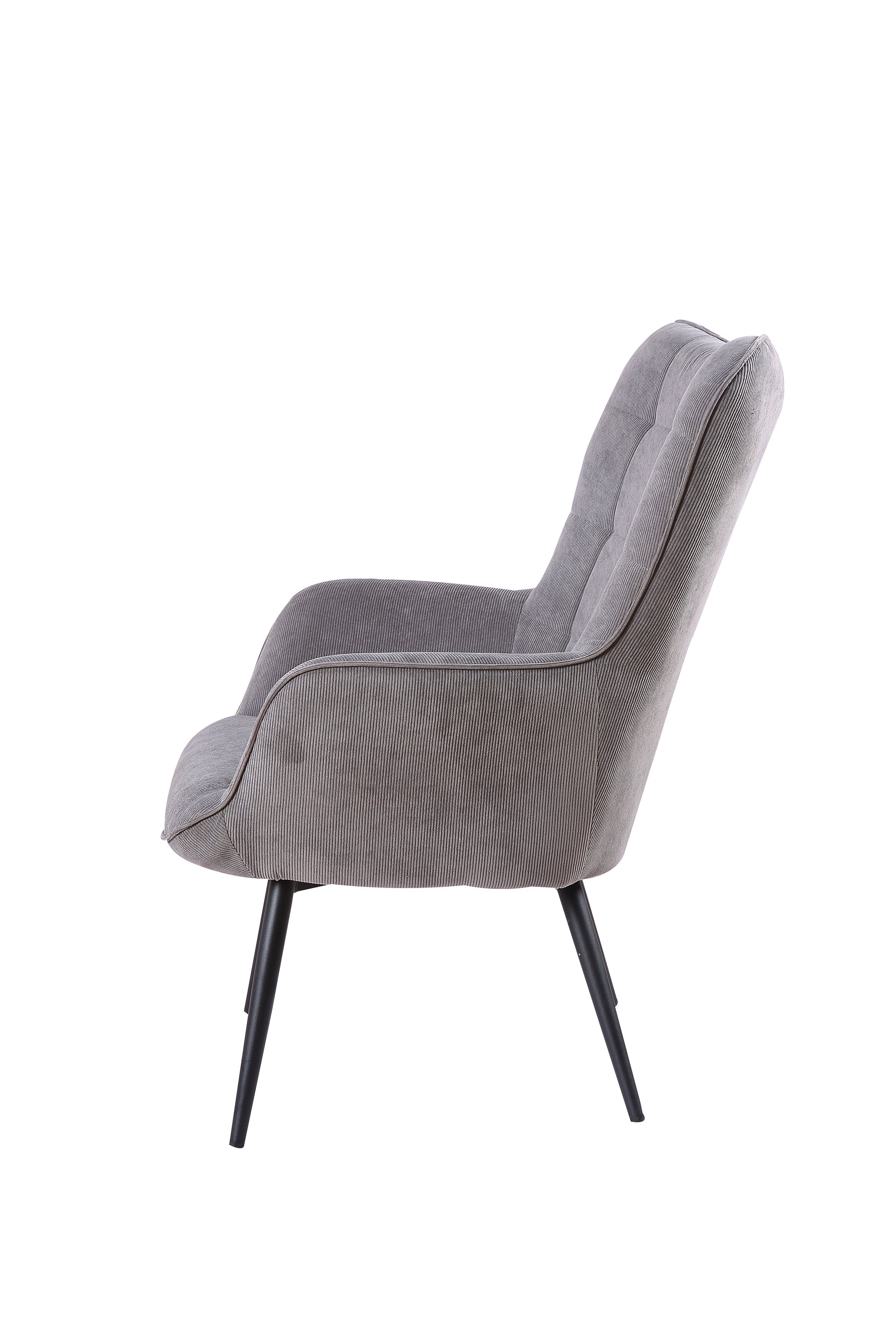 Sessel Uta / Cord grau, Samt schwarz, Webstoff dunkelgrau, Samt dunkelgrün, Webstoff sandfarben / Gestell schwarz pulverbeschichtet / Relaxsessel / Armlehnen-Sessel / B 72, H 97, T 80 cm