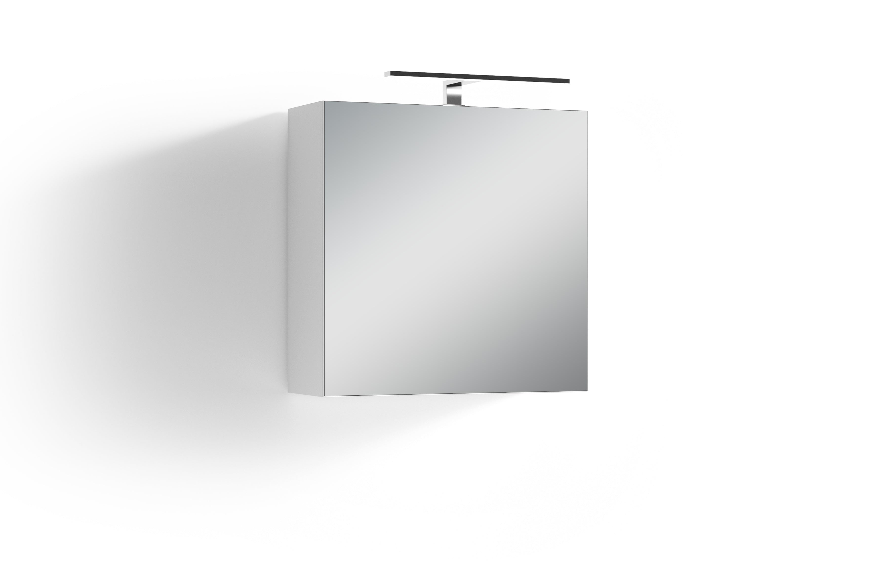 Spiegelschrank SPREE / Korpus matt weiß mit Spiegeltüren / Hängeschrank mit Soft-Close-Funktion / Inklusive LED-Beleuchtung / Badschrank mit Stecker- und Schalterdose / B 60, H 60, T 20 cm