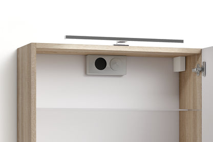 Spiegelschrank SPREE / Korpus matt weiß mit Spiegeltüren / Hängeschrank mit Soft-Close-Funktion / Inklusive LED-Beleuchtung / Badschrank mit Stecker- und Schalterdose / B 60, H 60, T 20 cm