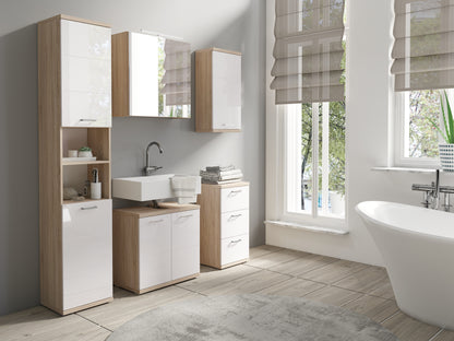 Spiegelschrank SPREE / Korpus matt weiß mit Spiegeltüren / Hängeschrank mit Soft-Close-Funktion / Inklusive LED-Beleuchtung / Badschrank mit Stecker- und Schalterdose / B 60, H 60, T 20 cm