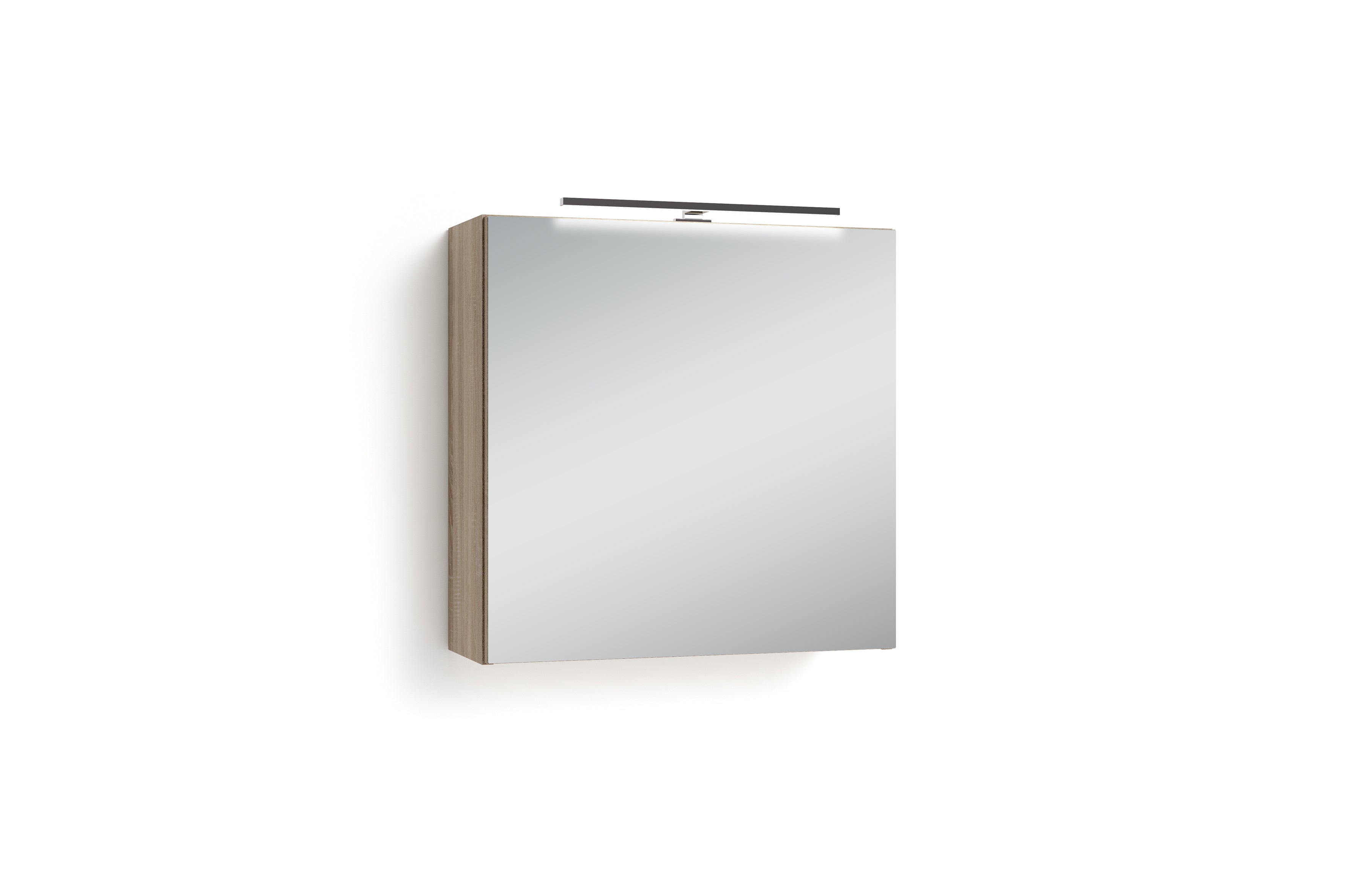 Spiegelschrank SPREE / Korpus matt weiß mit Spiegeltüren / Hängeschrank mit Soft-Close-Funktion / Inklusive LED-Beleuchtung / Badschrank mit Stecker- und Schalterdose / B 60, H 60, T 20 cm