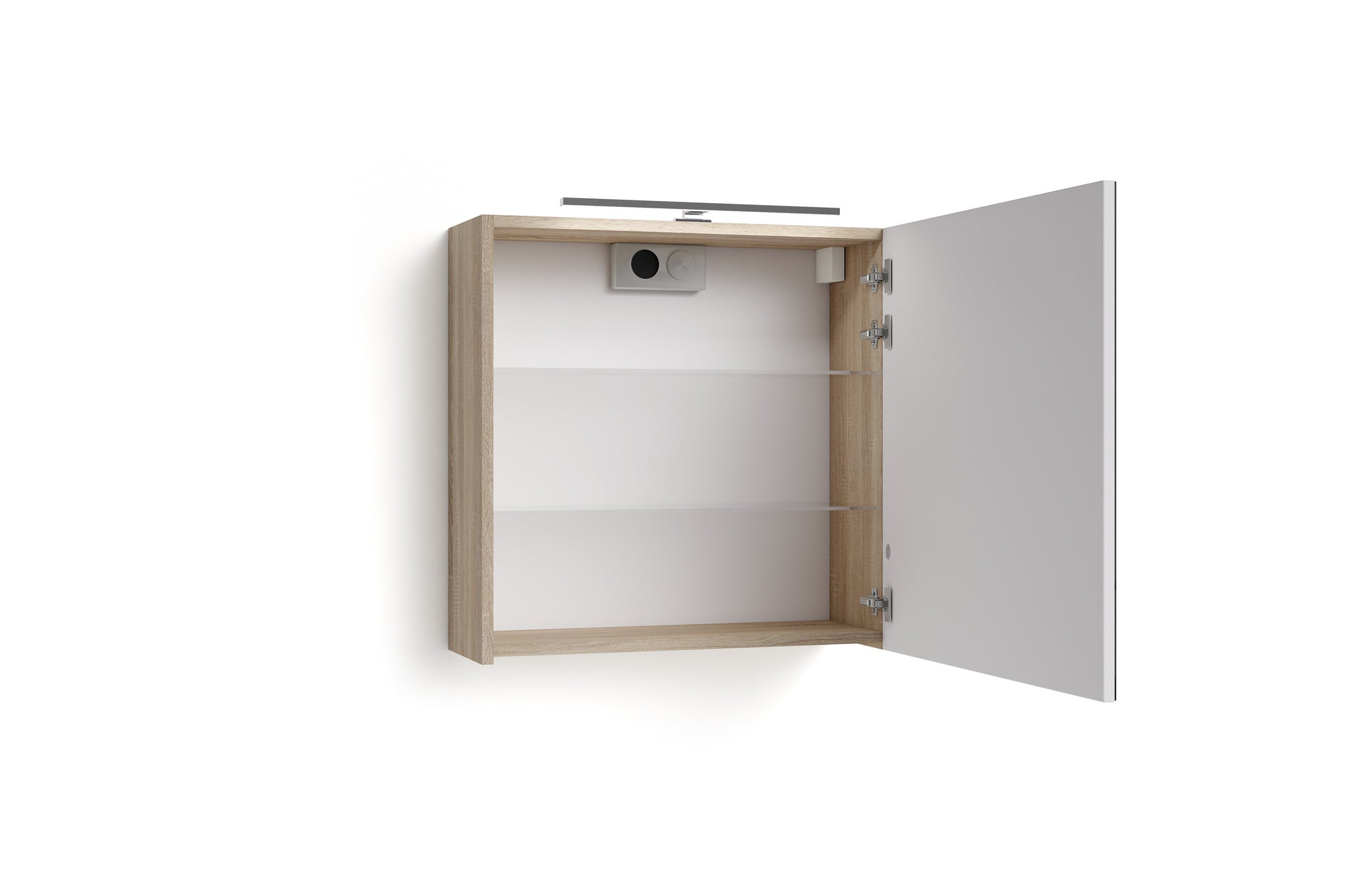 Spiegelschrank SPREE / Korpus matt weiß mit Spiegeltüren / Hängeschrank mit Soft-Close-Funktion / Inklusive LED-Beleuchtung / Badschrank mit Stecker- und Schalterdose / B 60, H 60, T 20 cm