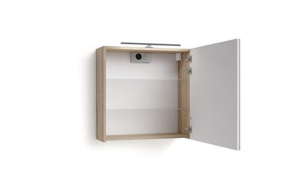 Spiegelschrank SPREE / Korpus matt weiß mit Spiegeltüren / Hängeschrank mit Soft-Close-Funktion / Inklusive LED-Beleuchtung / Badschrank mit Stecker- und Schalterdose / B 60, H 60, T 20 cm