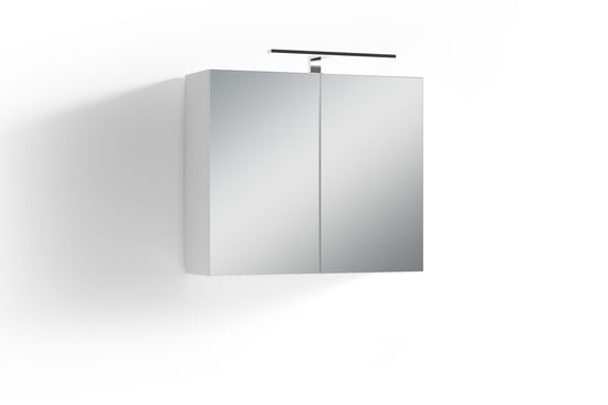 Spiegelschrank SPREE / Korpus matt weiß mit Spiegeltüren / Hängeschrank mit Soft-Close-Funktion / Inklusive LED-Beleuchtung / Badschrank mit Stecker- und Schalterdose / B 70, H 60, T 20 cm