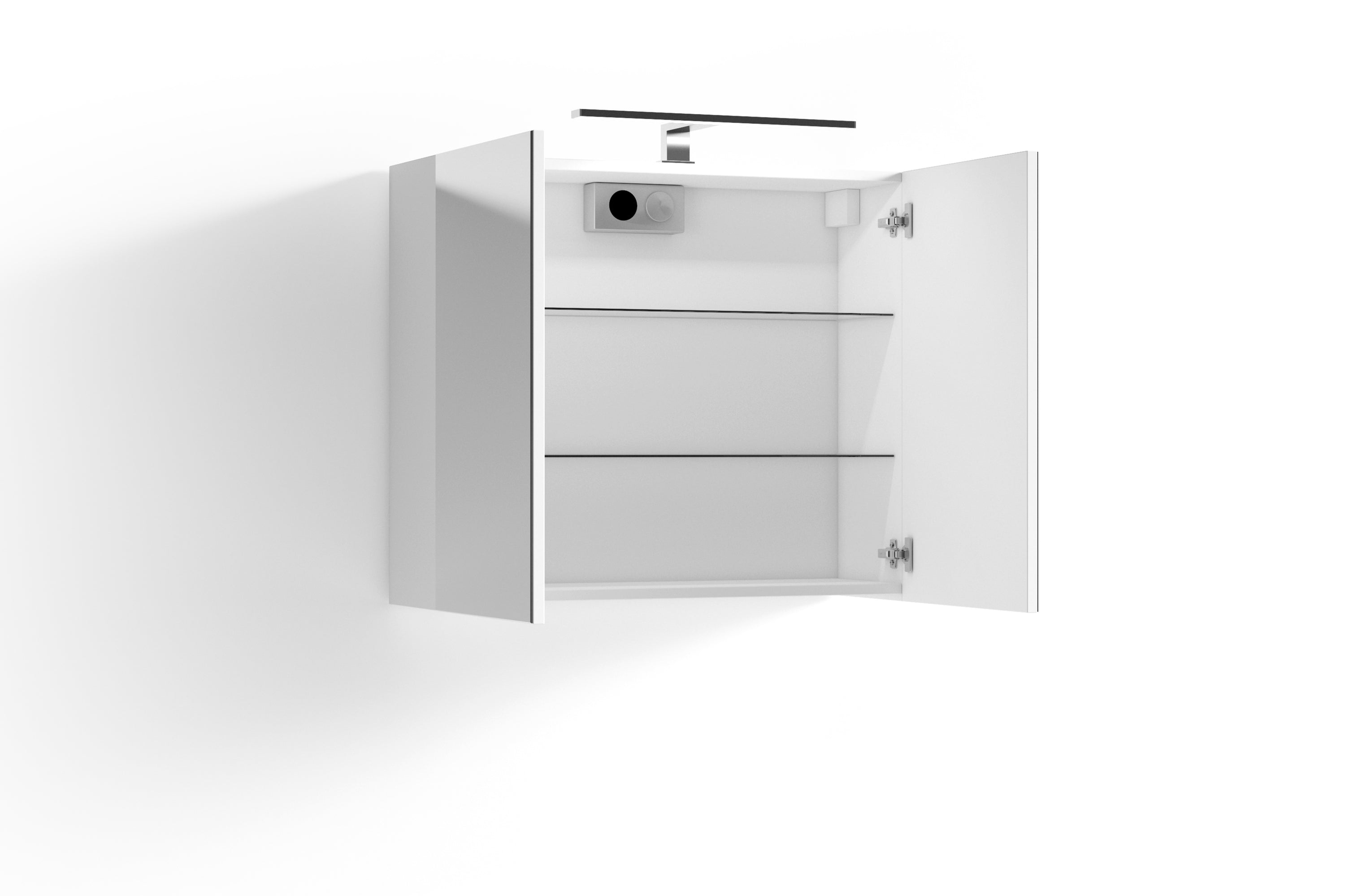 Spiegelschrank SPREE / Korpus matt weiß oder anthrazit mit Spiegeltüren / Hängeschrank mit Soft-Close-Funktion / Inklusive LED-Beleuchtung / Badschrank mit Stecker- und Schalterdose / B 70, H 60, T 20 cm