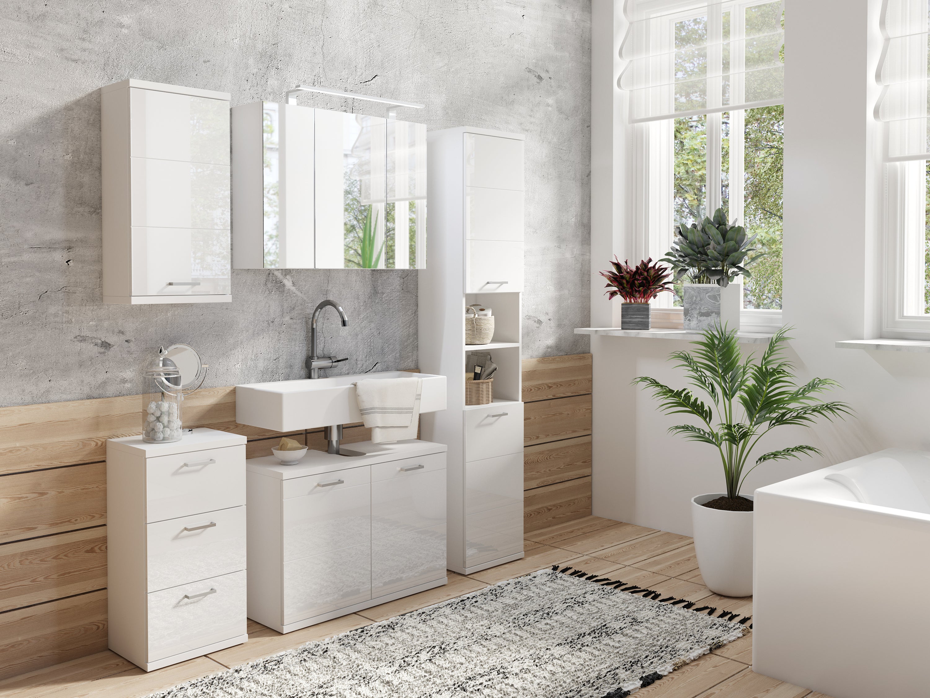 Spiegelschrank SPREE / Korpus matt weiß oder anthrazit mit Spiegeltüren / Hängeschrank mit Soft-Close-Funktion / Inklusive LED-Beleuchtung / Badschrank mit Stecker- und Schalterdose / B 80, H 60, T 20 cm