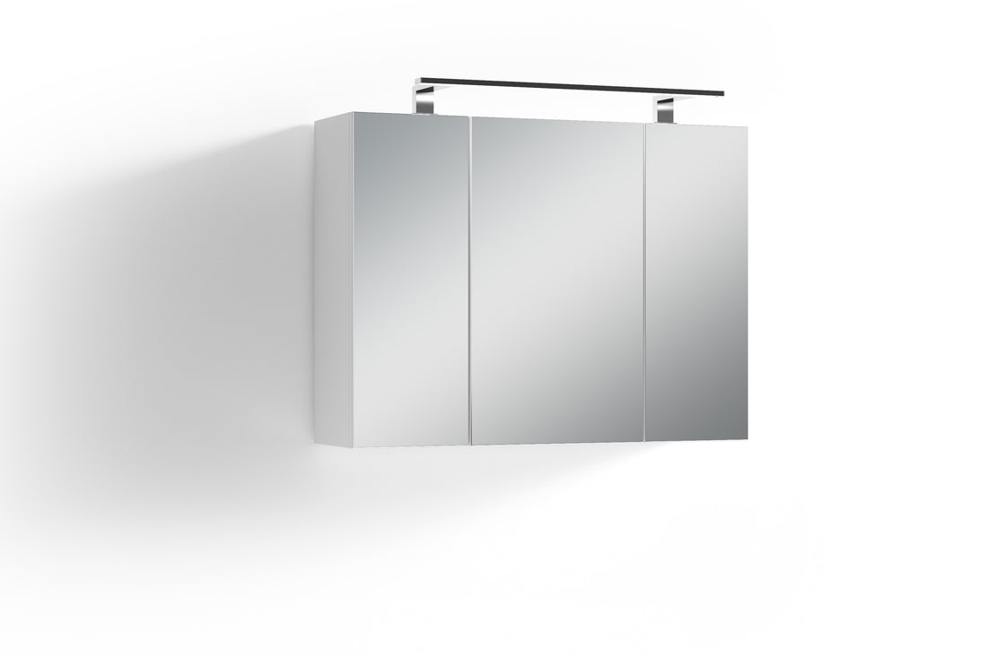 Spiegelschrank SPREE / Korpus matt weiß mit Spiegeltüren / Hängeschrank mit Soft-Close-Funktion / Inklusive LED-Beleuchtung / Badschrank mit Stecker- und Schalterdose / B 80, H 60, T 20 cm