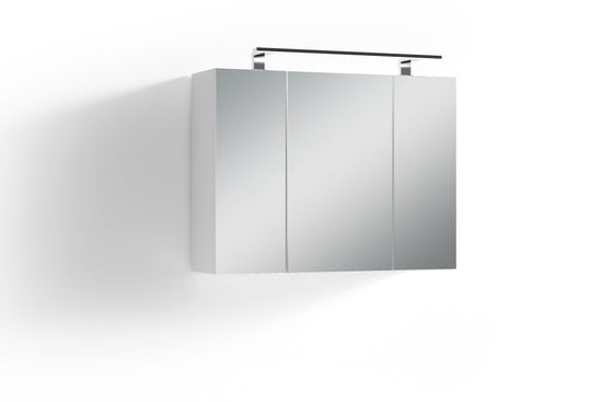 Spiegelschrank SPREE / Korpus matt weiß mit Spiegeltüren / Hängeschrank mit Soft-Close-Funktion / Inklusive LED-Beleuchtung / Badschrank mit Stecker- und Schalterdose / B 80, H 60, T 20 cm
