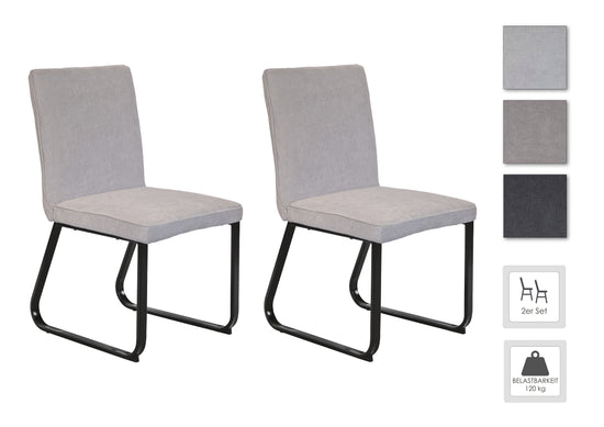 TALEA Stuhl, 2er-Set, Gestell Metall schwarz, Stoffbezug in dunkel-, hellgrau oder grau