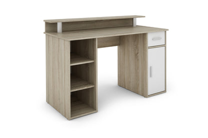 Schreibtisch DIEGO / Arbeits-Tisch mit viel Stauraum in Sonoma Eiche (Eiche-Optik), weiß, Old Wood (Altholz-Optik) / Computer-Tisch / 1 Schublade, 1 Tür, 3 offene Fächer / 120x88x55cm (BxHxT)