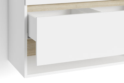 Waschtisch Marino / Waschbecken-unterschrank hängend, in schnee-weiß matt mit Absetzung in Sonoma Eiche / mit einer Schublade und einem offenen Fach / B 80, H 56, T 40 cm