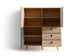 Highboard BILL / Wohnzimmerschrank Artisan Eiche Optik hellbraun / Schrank mit 3 Tür und 3 Schubkästen / Sideboard mit Fronten in weiß und grau / Schlaufen-Griffe / B 120, H 135, T 36,5 cm