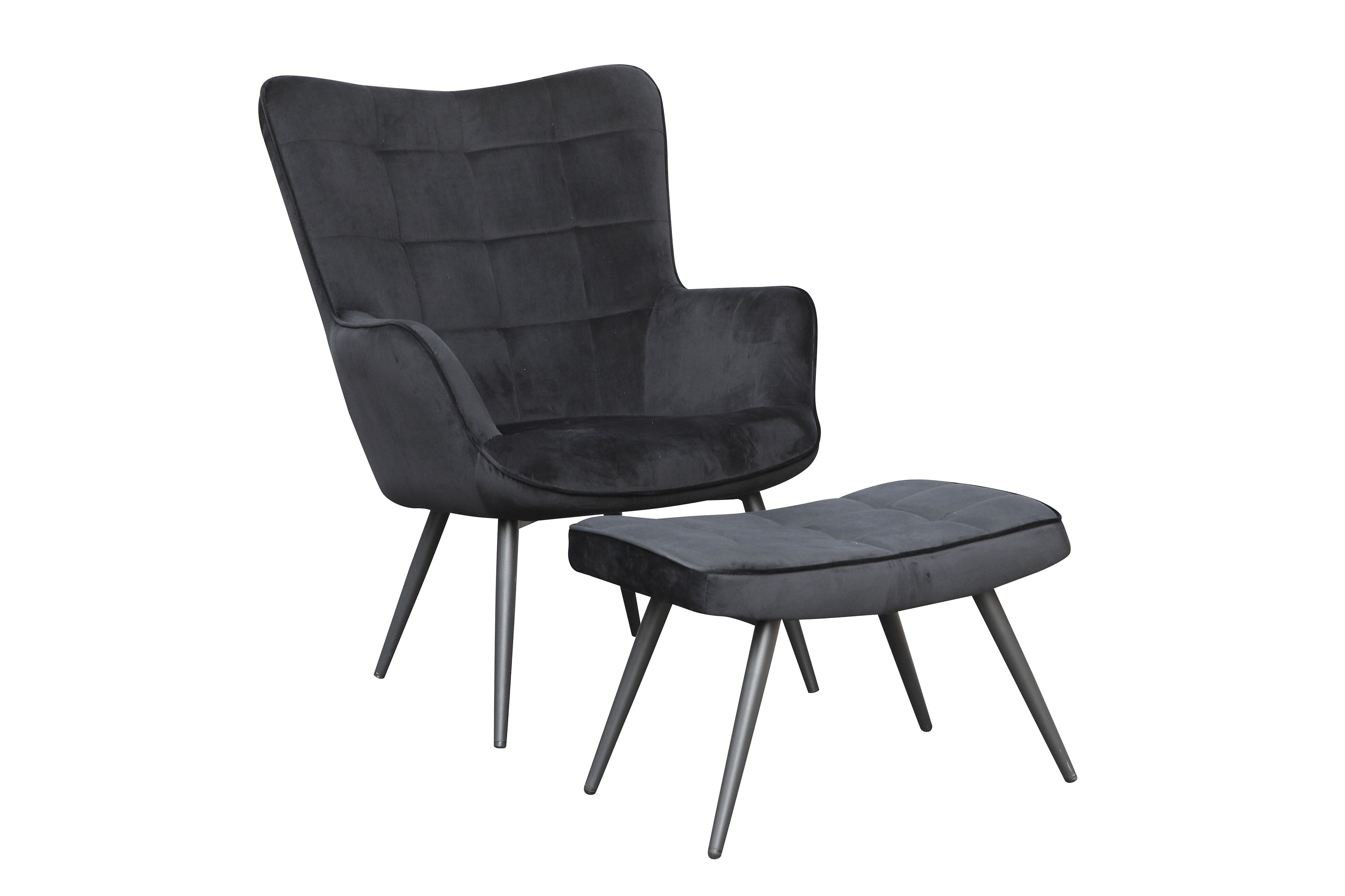 Hocker Uta / Cord grau, Samt schwarz, Webstoff dunkelgrau, Samt dunkelgrün, Webstoff sandfarben / Gestell schwarz pulverbeschichtet / Fuß-Ablage / Sitzhocker / B 60, H 39, T 41 cm