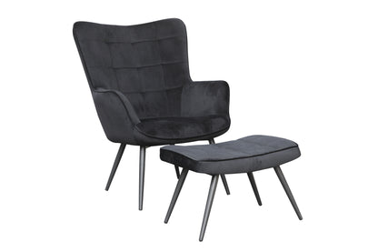 Hocker Uta / Cord grau, Samt schwarz, Webstoff dunkelgrau, Samt dunkelgrün, Webstoff sandfarben / Gestell schwarz pulverbeschichtet / Fuß-Ablage / Sitzhocker / B 60, H 39, T 41 cm