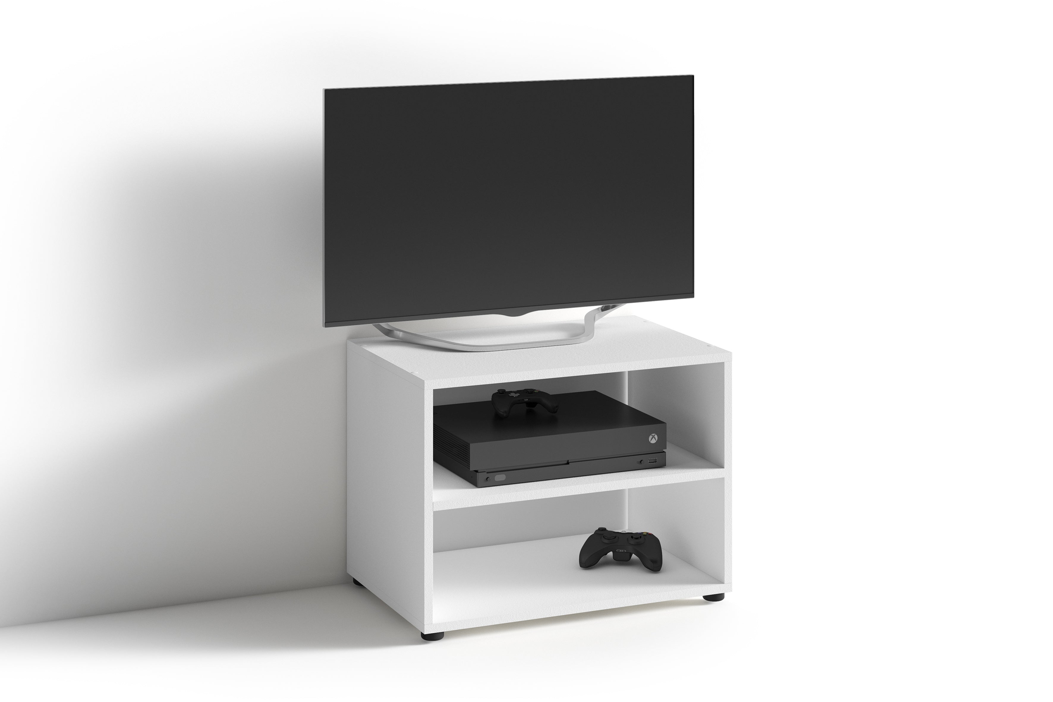 TV Stand VICTORIA / kleines Regal weiß oder schwarz / Beistelltisch 60 cm breit / Wohnzimmertisch / Schrank / TV Bank / TV Tisch / Weiß / 60 x 45 x 39 cm (BxHxT)