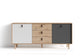 Sideboard BILL / Kommode Artisan Eiche Optik hellbraun / Schrank mit 1 Tür und 3 Schubkästen / Fronten in weiß und grau / Schlaufen-Griffe / B 180, H 77, T 36,5 cm