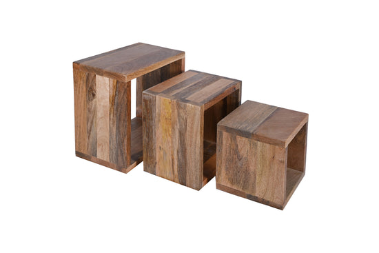 WALKER Dreisatztisch, 3 Größen ineinander stellbar, aus Mangoholz natur