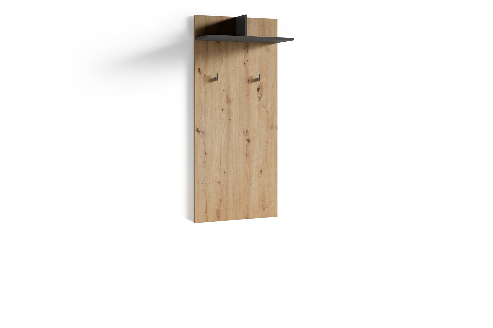 Wandpaneele BEN / Garderobe in Artisan Eiche (Eiche-Optik), Old Wood (Altholz-Optik) oder weiß / mit zwei Kleiderhaken und Hutablage / Flurgarderobe für die Wand / B 60, H 136, T 27 cm