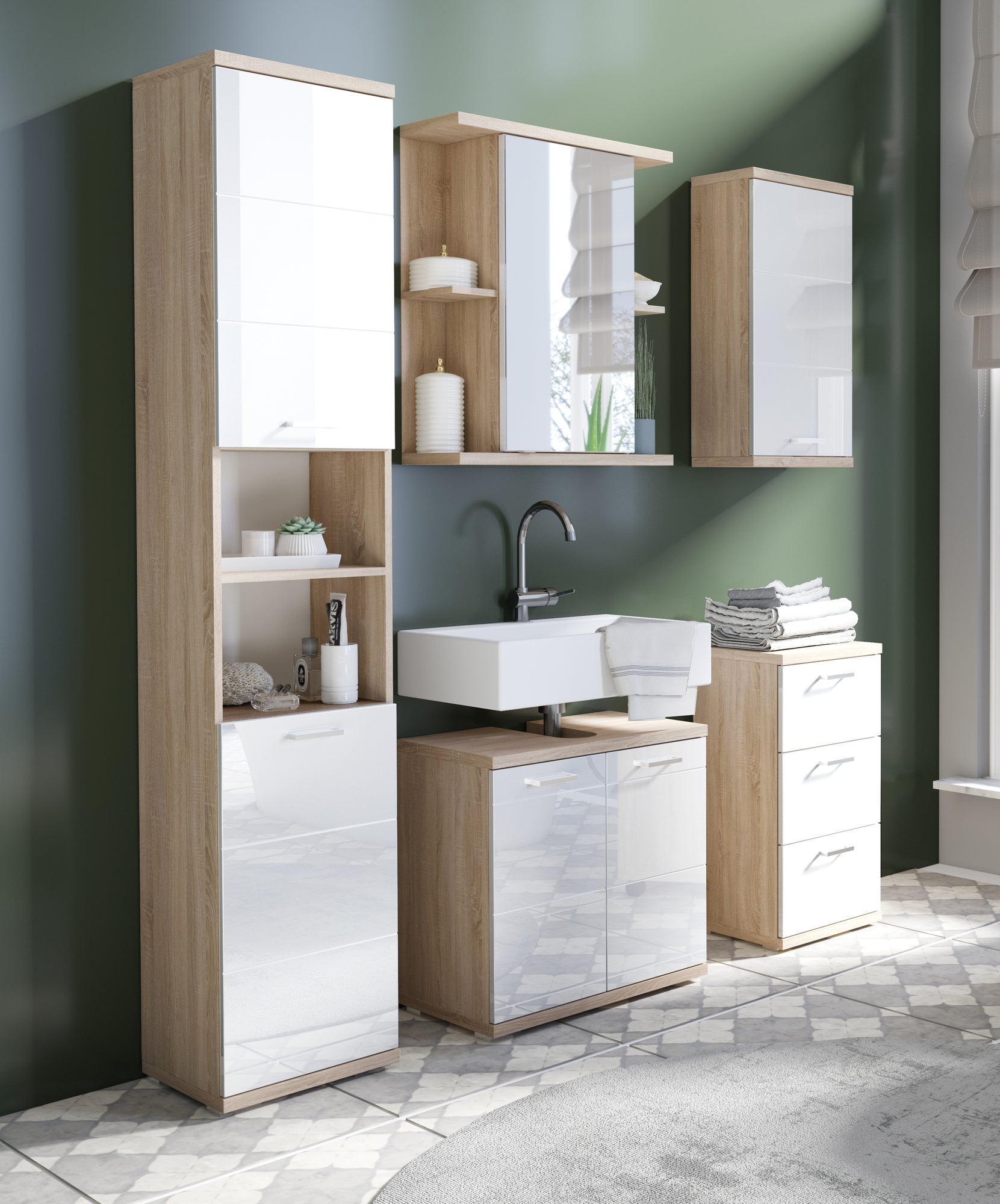 Badezimmer Spiegelschrank NEBRASKA mit Spiegeltür / Moderner, 1-türiger Spiegel Hängeschrank in anthrazit, Sonoma Eiche (Eiche-Optik) oder weiß / B 60, H 70, T 25m / mit viel Stauraum