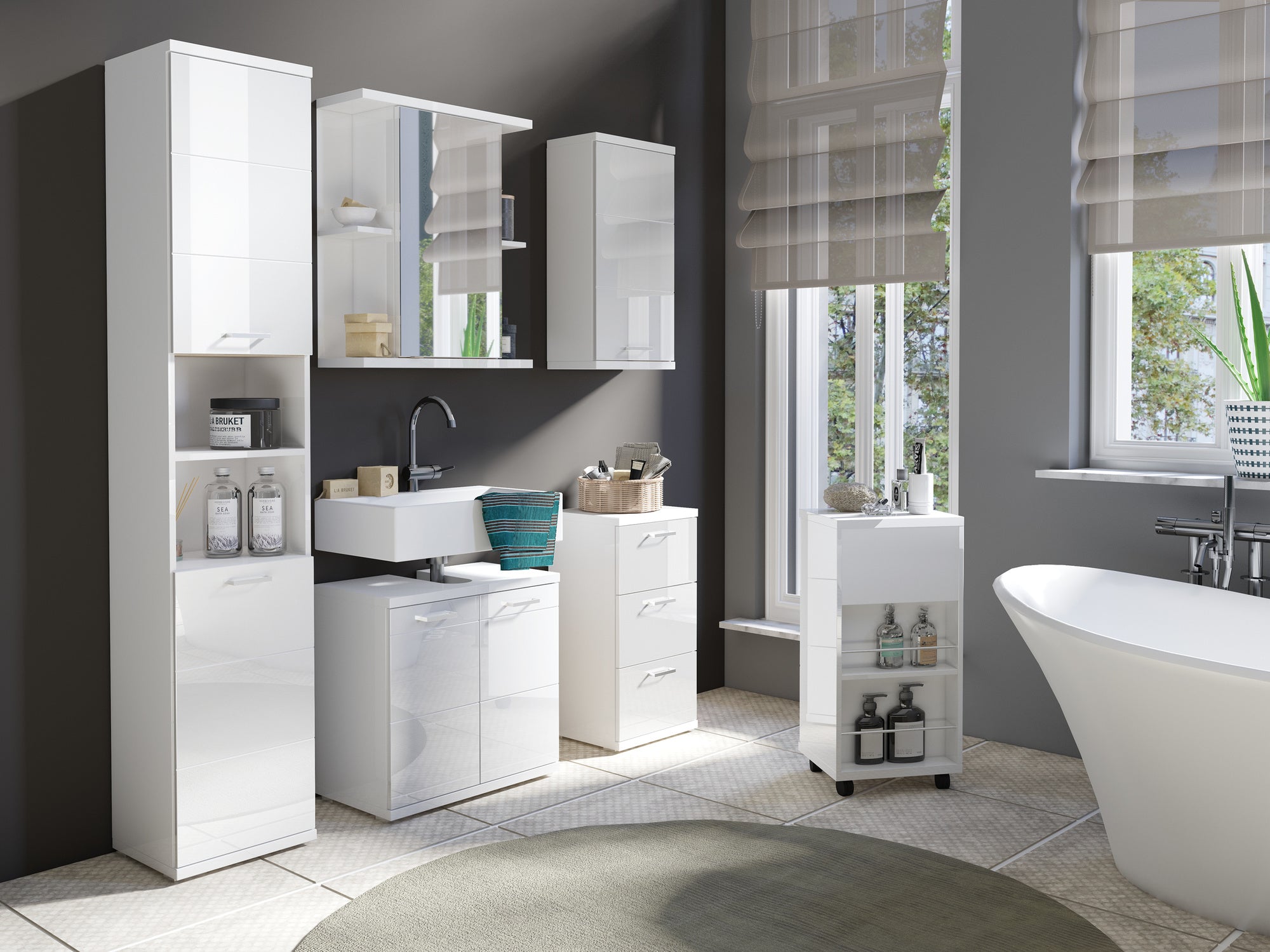 Badezimmer Spiegelschrank NEBRASKA mit Spiegeltür / Moderner, 1-türiger Spiegel Hängeschrank in anthrazit, Sonoma Eiche (Eiche-Optik) oder weiß / B 60, H 70, T 25m / mit viel Stauraum
