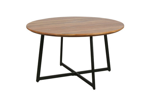 Couchtisch ALINA / Platte Akazie massiv / Gestell Metall schwarz / D 80, H 47 cm