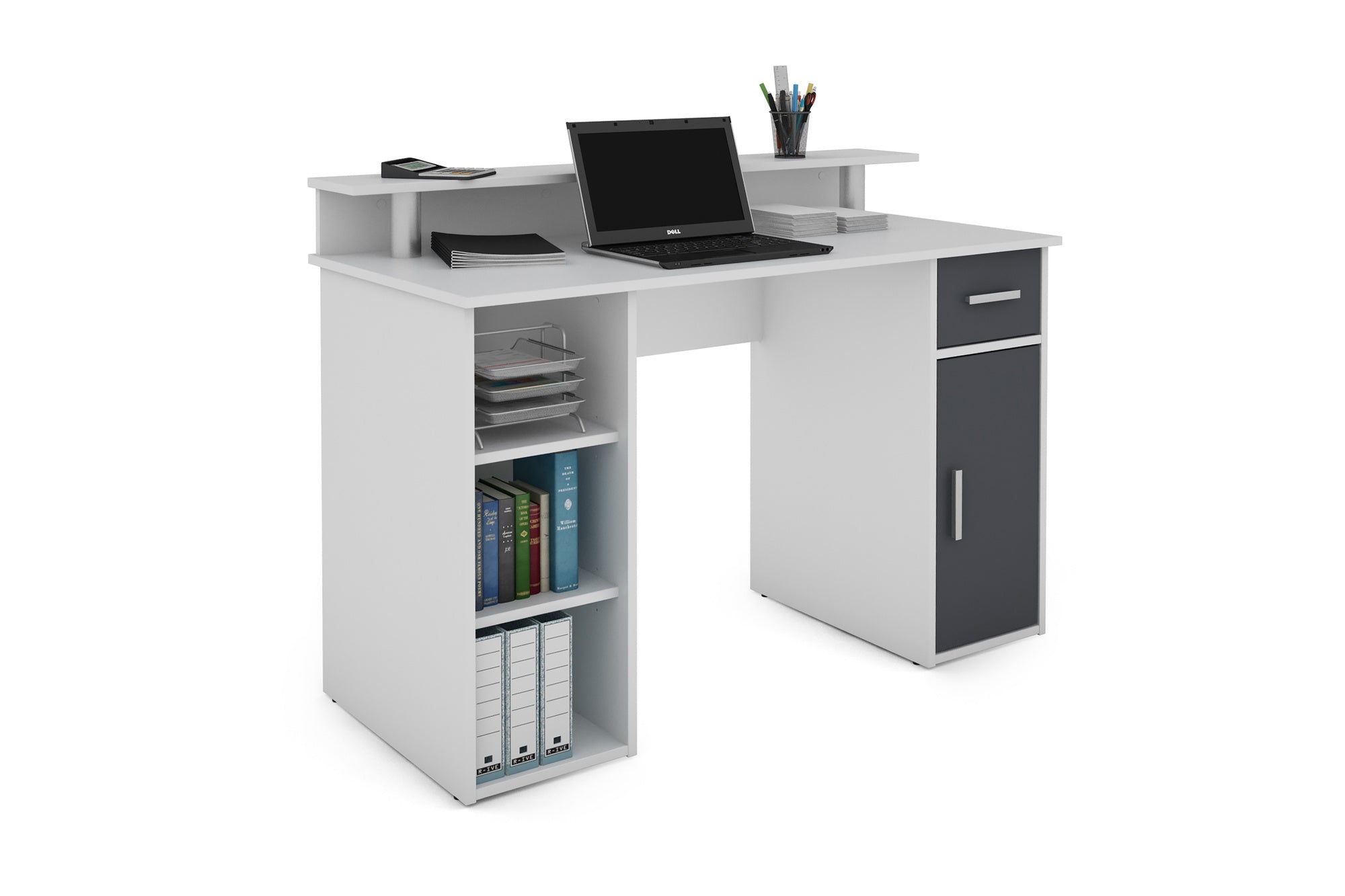 Schreibtisch DIEGO / Arbeits-Tisch mit viel Stauraum in Sonoma Eiche (Eiche-Optik), weiß, Old Wood (Altholz-Optik) / Computer-Tisch / 1 Schublade, 1 Tür, 3 offene Fächer / 120x88x55cm (BxHxT)