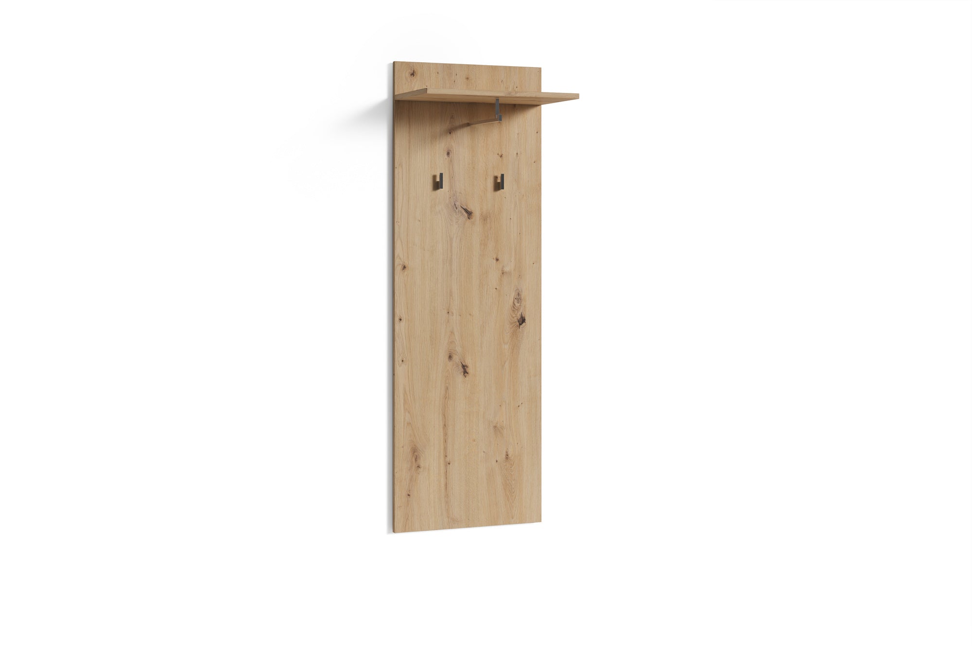 Wandpaneel JAKOB / Garderoben-Paneel in Artisan Eiche (Eiche-Optik), weiß oder Old Wood (Altholz-Optik) mit Melamin-Beschichtung / Kleiderstange, 2 Haken und Regal / Platzsparende Wandgarderobe / Garderoben-Set / B 48, H 140, T 28 cm