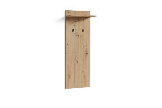Wandpaneel JAKOB / Garderoben-Paneel in Artisan Eiche (Eiche-Optik), weiß oder Old Wood (Altholz-Optik) mit Melamin-Beschichtung / Kleiderstange, 2 Haken und Regal / Platzsparende Wandgarderobe / Garderoben-Set / B 48, H 140, T 28 cm