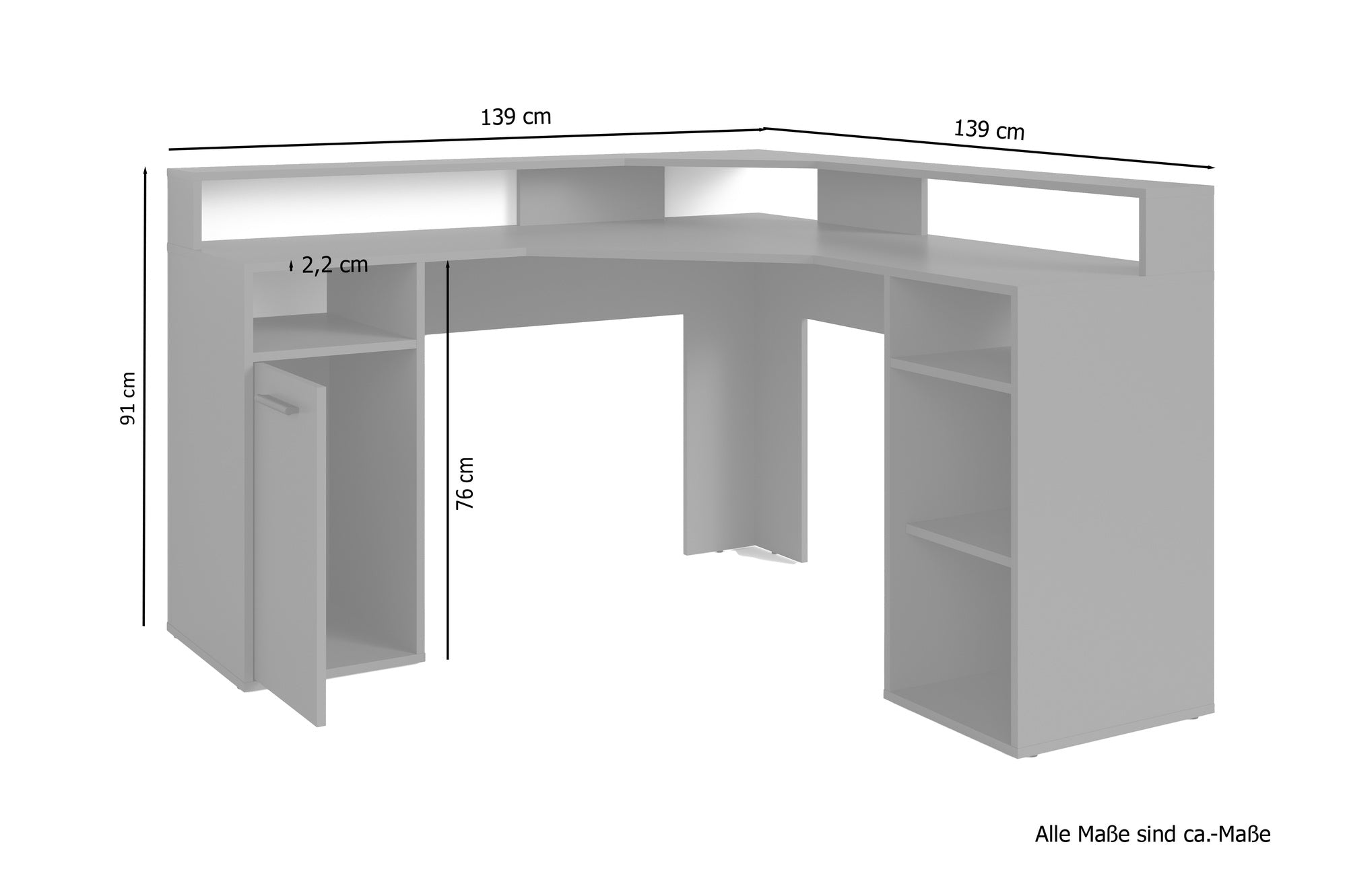 Schreibtisch FOX / Gaming-Tisch in anthrazit, weiß oder Old Wood (Altholz-Optik) / Mit viel Stauraum und großer Tischplatte / Computer-Tisch / PC / Arbeits-Tisch / B 139, H 90,8, T 139 cm