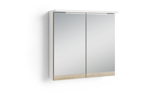MARINO Spiegelschrank, B 60 cm, LED Beleuchtung, in schneeweiß matt/Eiche
