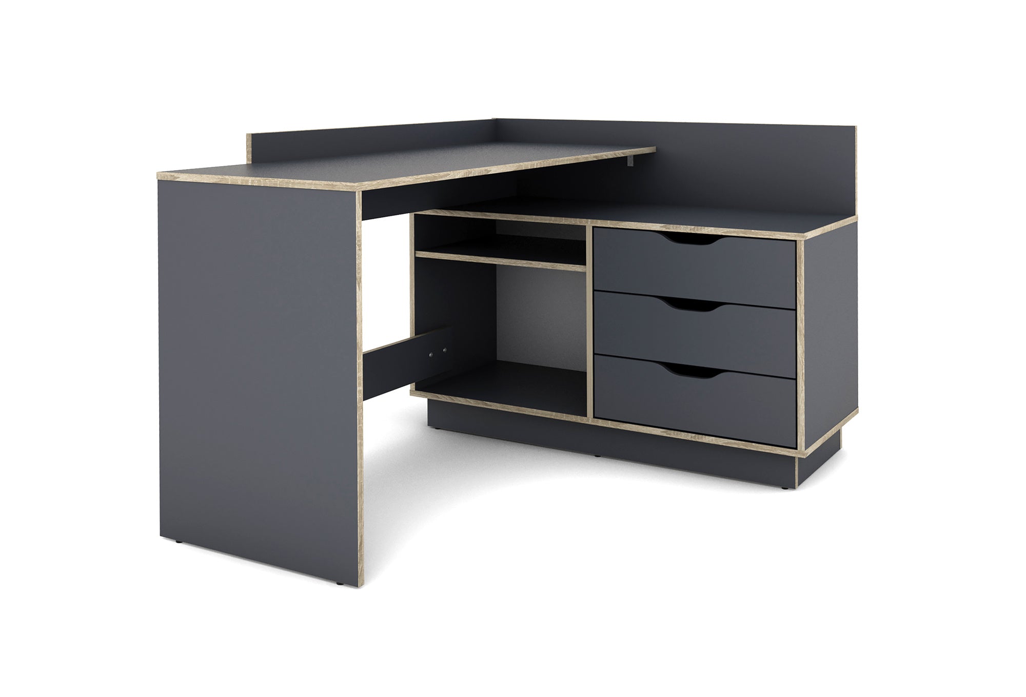 Winkelschreibtisch BELFAST / Rechts oder Links montierbar / 3 Schubkästen / Anthrazit, Weiß-Anthrazit, Artisan Eiche (Eiche-Optik) oder Old Wood (Altholz-Optik) /Bürotisch / Eckschreibtisch / Schreibtisch / B 129, H 83,5, T 105 cm