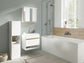 Badezimmer Spiegelschrank Marino mit LED-Beleuchtung und Steckdose / Moderner, 2-türiger Spiegel Hängeschrank in schnee-weiß matt und Absetzung Sonoma Eiche / Wandschrank mit Spiegeltüren / B 60, H 60, T 20 cm