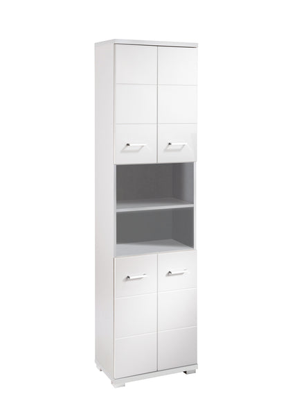 Badezimmer-Hochschrank NEBRASKA / in anthrazit, Sonoma Eiche (Eiche-Optik) oder weiß / B 50, H 192, T 31,5 cm / 4 Türen mit offenen Elementen & viel Stauraum
