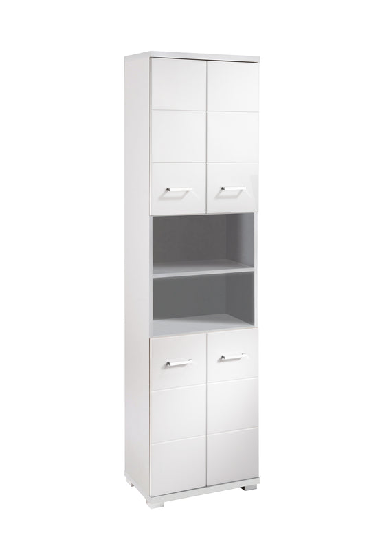 Badezimmer-Hochschrank NEBRASKA / in anthrazit, Sonoma Eiche (Eiche-Optik) oder weiß / B 50, H 192, T 31,5 cm / 4 Türen mit offenen Elementen & viel Stauraum