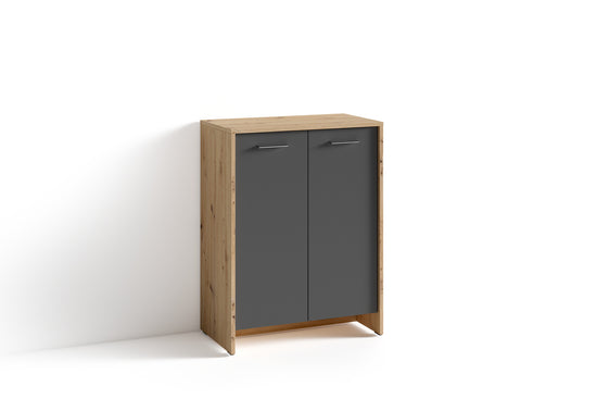 Schuhschrank BEN / Schuhkommode in Artisan Eiche (Eiche-Optik), Old Wood (Altholz-Optik) oder weiß/ kleine Flur-Kommode mit zwei Türen Einlegeböden / Sideboard klein / B 63, H 83, T 35 cm