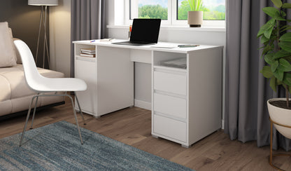 Schreibtisch LOBO / Arbeits-Tisch in weiß, Artisan Eiche (Eiche-Optik) oder Old Wood (Altholz-Optik) / Computer-Tisch mit 3 Schubladen, 1 Tür und 2 offenen Fächern / Große Arbeits-Fläche 138 x 55cm / Bürotisch / 138x75x55 cm (BxHxT)