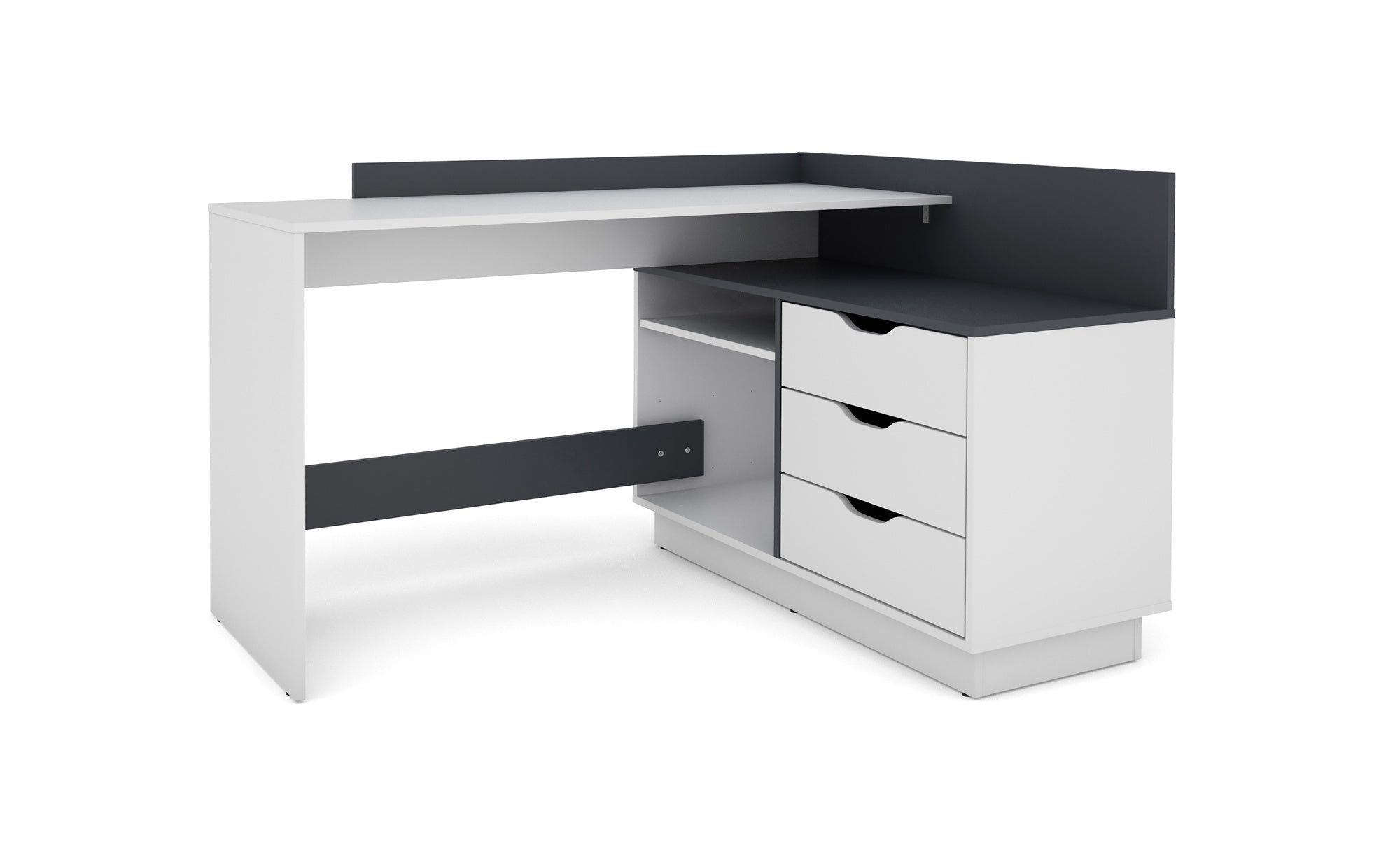 Winkelschreibtisch BELFAST / Rechts oder Links montierbar / 3 Schubkästen / Anthrazit, Weiß-Anthrazit, Artisan Eiche (Eiche-Optik) oder Old Wood (Altholz-Optik) /Bürotisch / Eckschreibtisch / Schreibtisch / B 129, H 83,5, T 105 cm