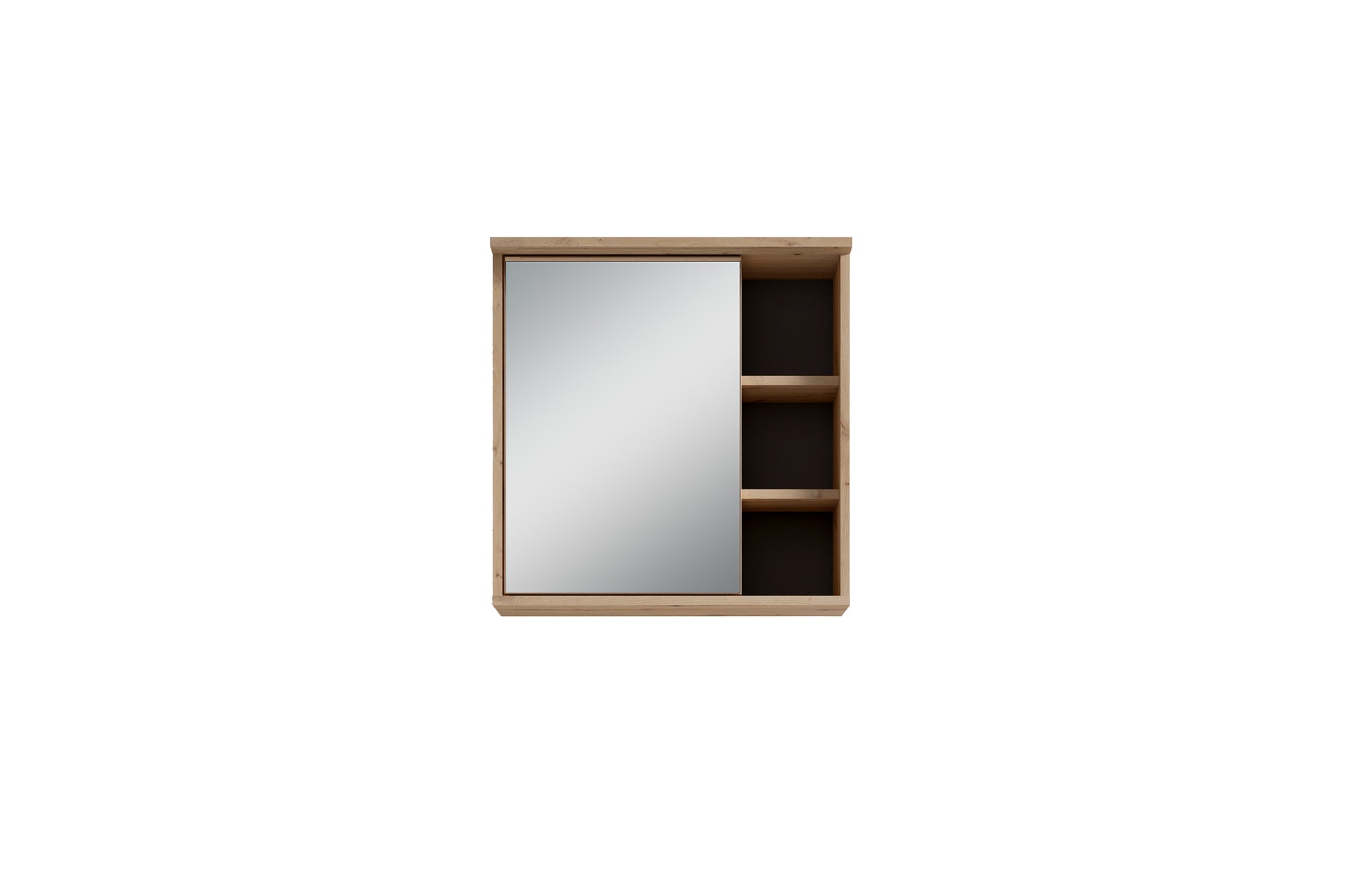 Badezimmer Spiegelschrank WELLNESS mit LED-Beleuchtung &amp; Steckdose / Moderner, 1-türiger Spiegel Hängeschrank in Artisan Eiche oder Weiß / Wandschrank mit Spiegeltür / B 60, H 61, T 28 cm