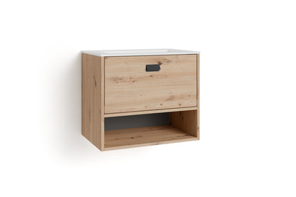 Waschtisch WELLNESS in Artisan Eiche, Griff aus Metall in schwarz / mit einer großen Schublade und ein offenes Fach / B 60, H 50, T 40 cm