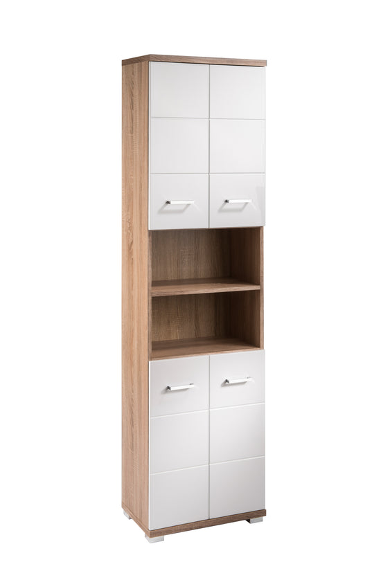 Badezimmer-Hochschrank NEBRASKA / in anthrazit, Sonoma Eiche (Eiche-Optik) oder weiß / B 50, H 192, T 31,5 cm / 4 Türen mit offenen Elementen & viel Stauraum