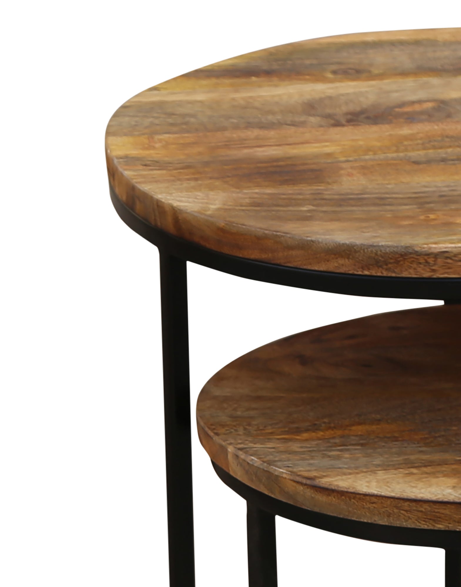 Zweisatztisch JARON / Mangoholz natur, Metall schwarz / Untereinander verstaubar / D 40, H 60 + D 30, H 50 cm