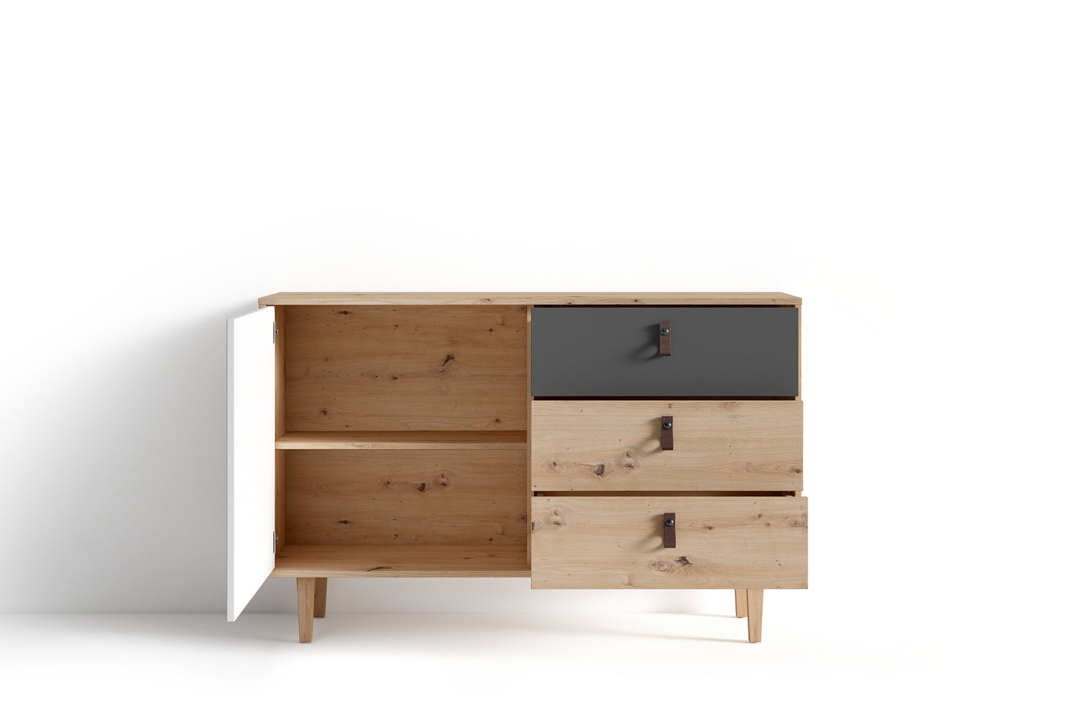 BILL Sideboard, Breite 120 cm in Eiche-Optik, Fronten in weiß/anthrazi –  byLIVING