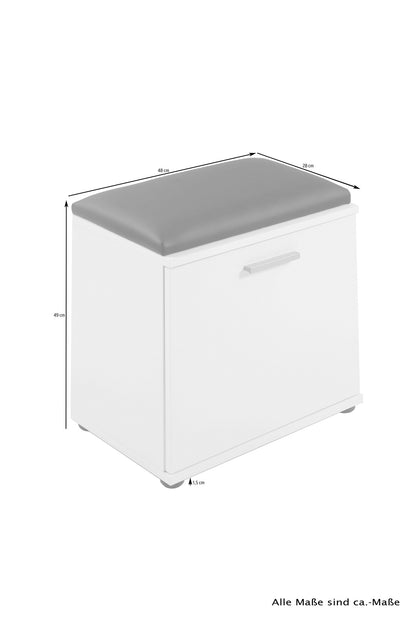 Sitzbank JAKOB / Hocker in Artisan Eiche (Eiche-Optik), schwarz oder Old Wood (Altholz-Optik) mit schwarzem Kunstleder Sitzkissen / Schuhschrank mit Tür / zwei Fächer / Garderoben-Kommode / Schuh-Bank / B 48,5 H 49, T 30 cm