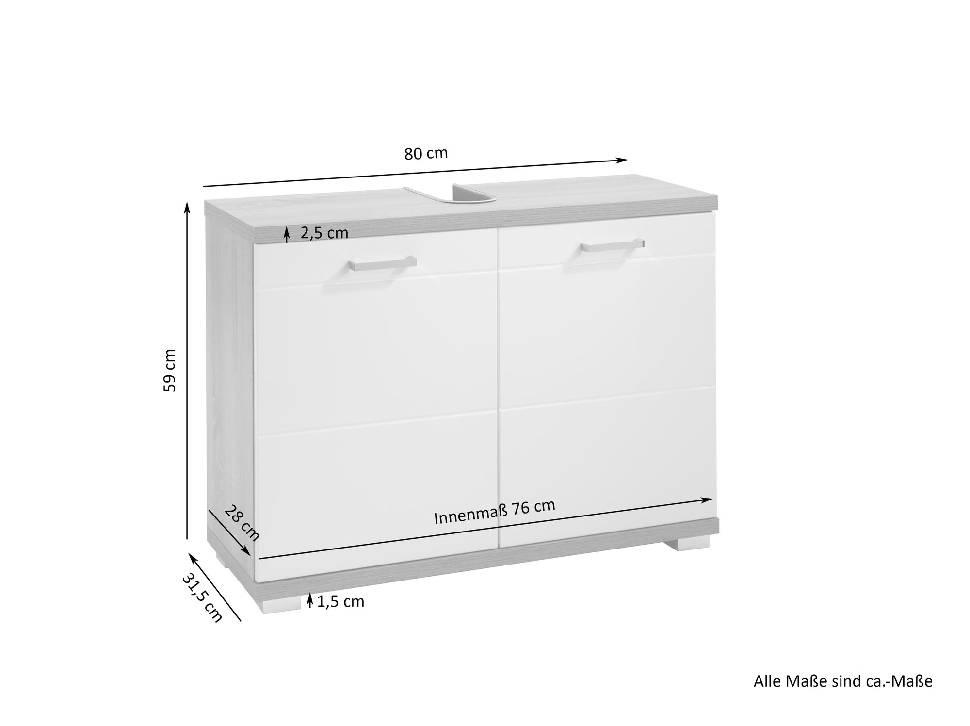 Waschbeckenunterschrank NEBRASKA / in anthrazit, Sonoma Eiche (Eiche-Optik) oder weiß / B 80, H 59, T 31,5 cm / 2-türig