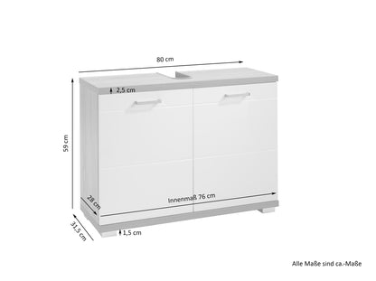 Waschbeckenunterschrank NEBRASKA / in anthrazit, Sonoma Eiche (Eiche-Optik) oder weiß / B 80, H 59, T 31,5 cm / 2-türig